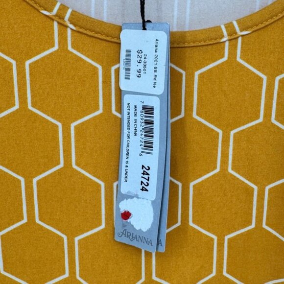 Arianna by Howards Womens Small Medium Gold Hexagon Print Short Sleeve Dress New - Picture 5 of 14